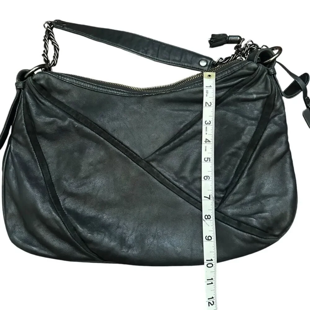 Cole Haan x Maria Sharapova Leather Women's Hobo Bag Black‎ Chain Strap Moto